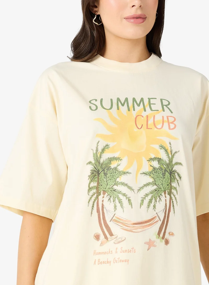 Ginger Cotton Oversize Travel Graphic T-shirt